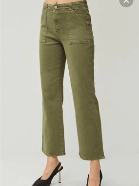 NWT Risen Jeans High-Rise Moss  Green Wide-Leg Jeans 2XL